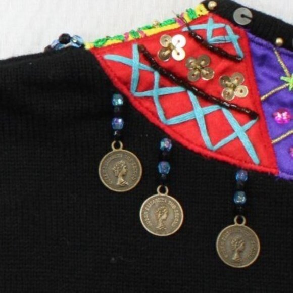 Boerek Womens 3X Black Embroidered Tunic With Colorful Patchwork & Coin Accents - Picture 3 of 10